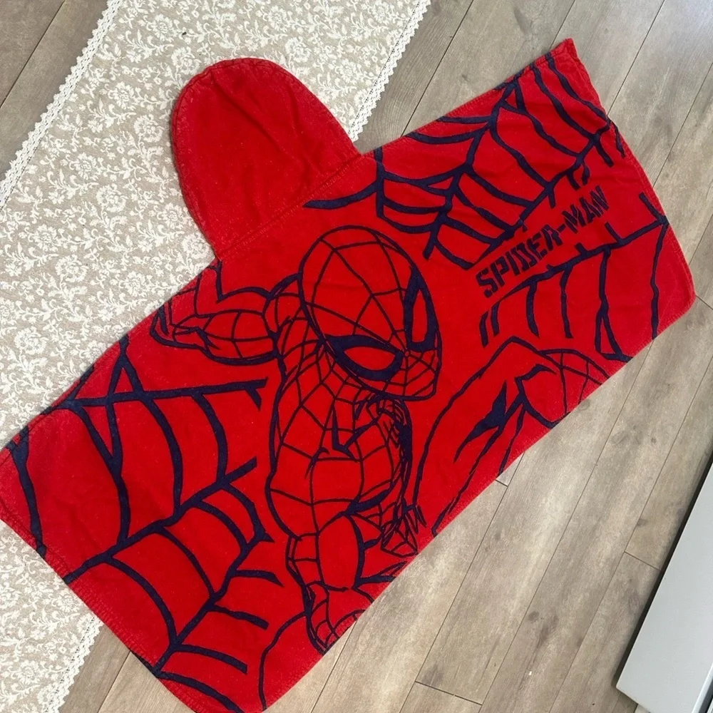 Marvel Spider-Man Kids Hooded Bath Towel Cozy Cotton Terry Black Red